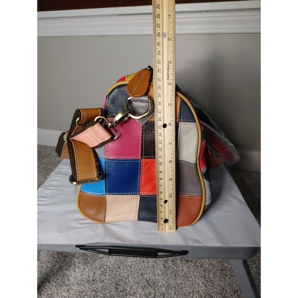 Vintage European Colorful Patchwork Leather Hand Shoulder Bag Purse Cottage New - Picture 4 of 8